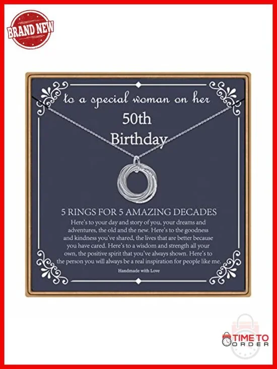 50th Birthday Pendant Necklace with 5 Rings Sterling Silver
