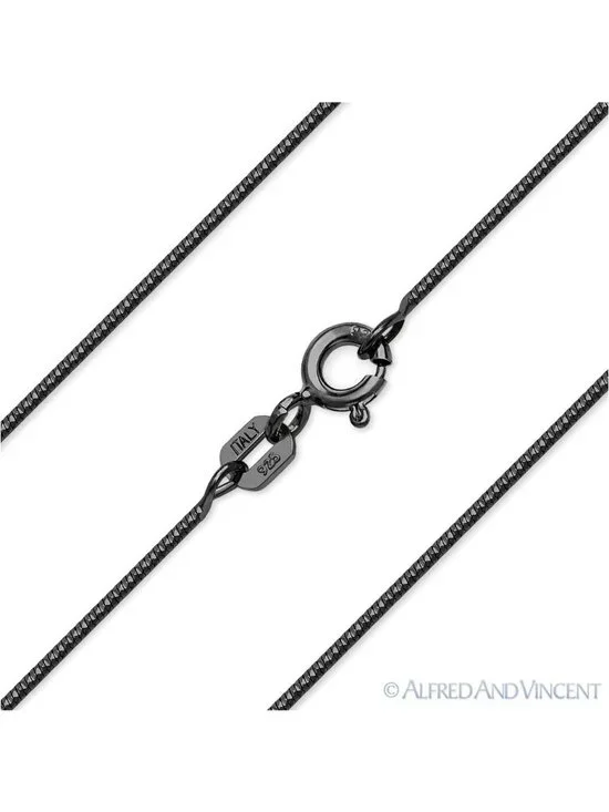 0.7mm D-Cut Snake Link Chain Necklace in .925 Sterling Silver w/ Black Rhodium