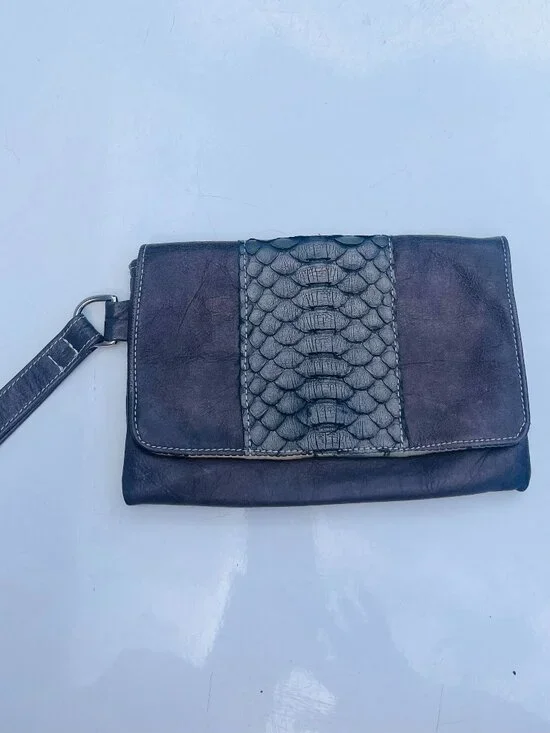 Jane Cooper Genuine Python & Leather Wristlet Clutch, Hand-Painted Desert Lining