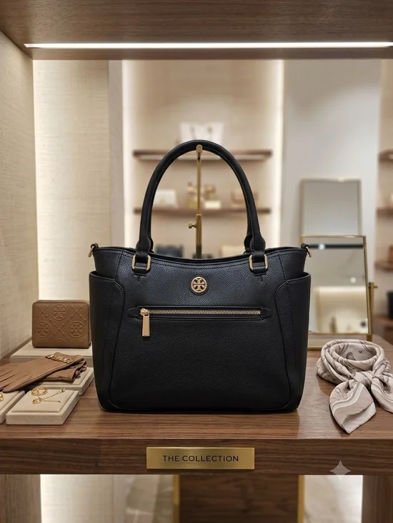 Tory Burch Black Pebble Leather Tote