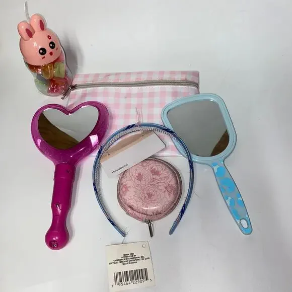 New Girls Beginner Beauty Set Handheld Mirror Case Headband Hairclips & Bag