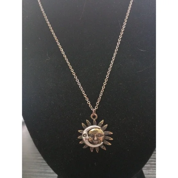 Claire's Sun Moon Celestial Face Pendant Necklace Silver Tone Adjustable