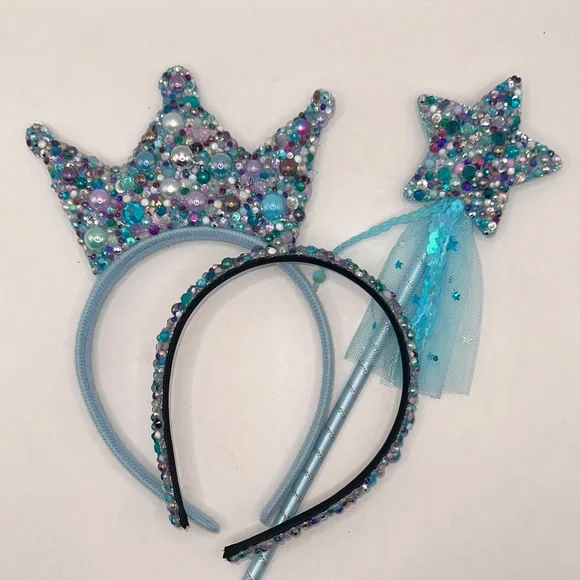 Queen Elsa Frozen Inspired Rhinestone Tiara Wand and Headband