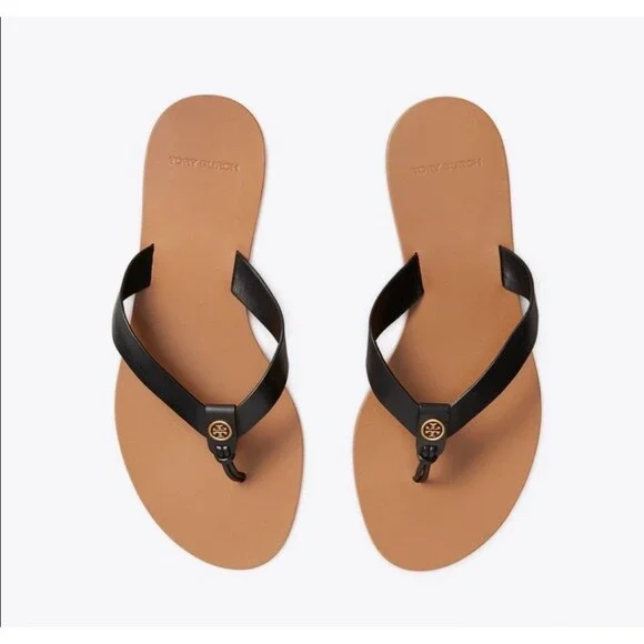 Tory Burch Manon Black Leather Thing Sandal Sz 9 1/2