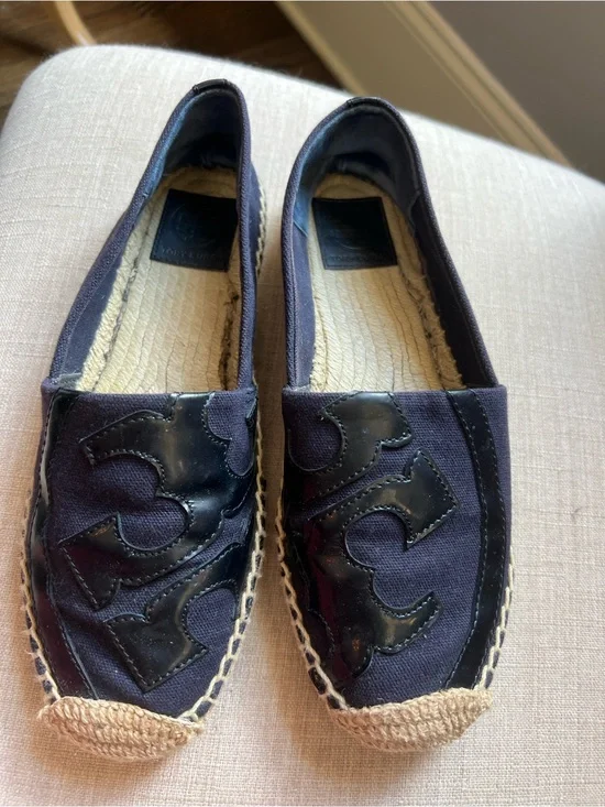 Tory Burch Navy Canvas Espadrille with Logo Patch