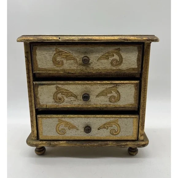 Vintage Music Jewelry Box Florentine Style Handpainted Gold Gilt WORKS Japan
