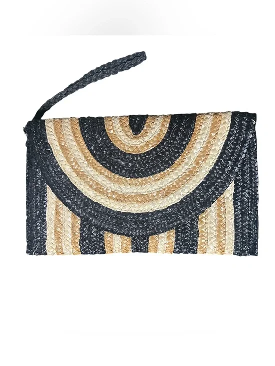 MudPie Black and Tan Woven Wristlet Clutch
