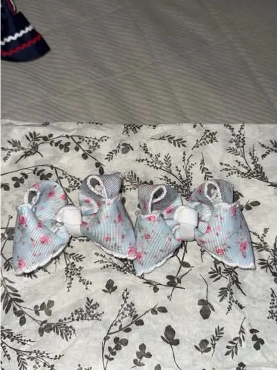 Kids Floral Light Blue Hair Bows - Pack of 2