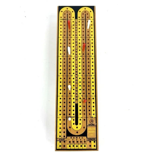 Vintage Drueke No 2050 Regulation Track Wood Cribbage Board Game Box Instruction