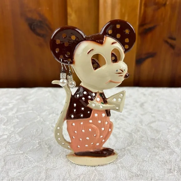 Vintage Torino Mouse Earring Holder Stand with Complimentary Earrings - RARE