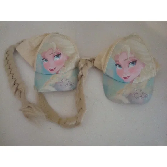 2PC LOT KIDS GIRLS HAIR‎ PONYTAIL FROZEN ELSA HAT CAP VINTAGE DEADSTOCK C3