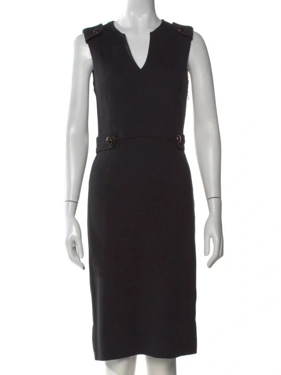 Gorgeous Tory Burch Black Sleeveless Midi Dress with Leather Button Tab Details