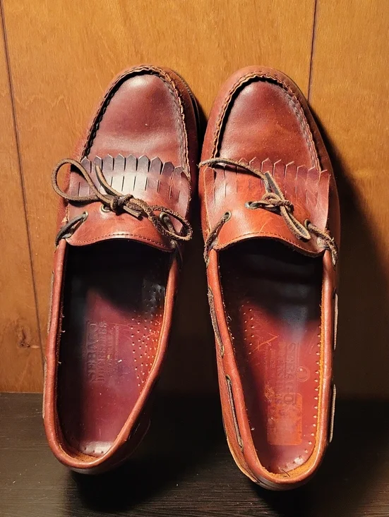 Vintage Sebago Men's Brown Leather Boat Shoes with Fringe