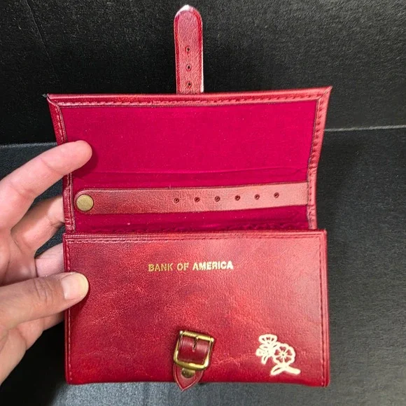 Bank of America Jewelry Travel Case Tri-Fold Red Faux Leather Velvet‎ Organizer