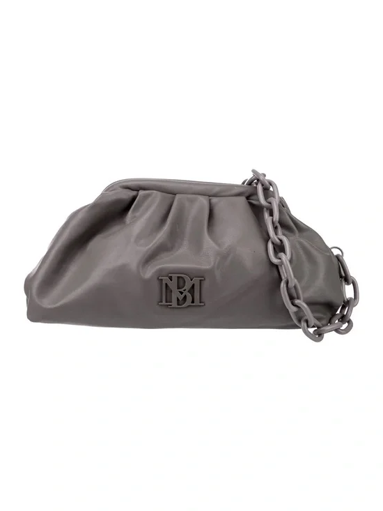 Badgley Mischka Gray Gathered Leather Clutch with Chain.🩶
