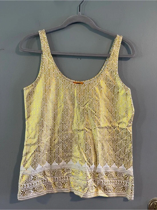 Tory Burch White & Gold Metallic leaf print tank Size S
