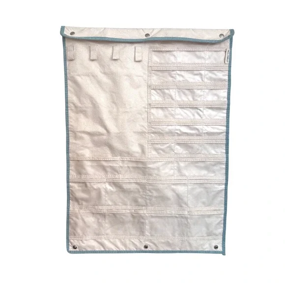 Real Simple Hanging Jewelry Organizer Double Sided Cream Teal Trim Wall Closet