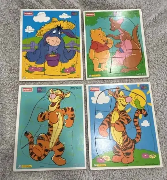 Lot of 4 Vintage Playskool Disney Winnie the Pooh Wooden Frame Tray Puzzles