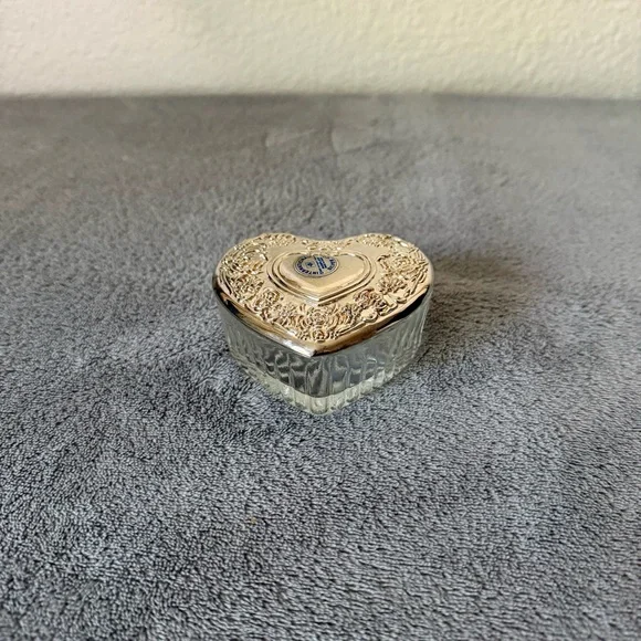 International Silver Company Silverplate Crystal Heart Shaped Box 3.5