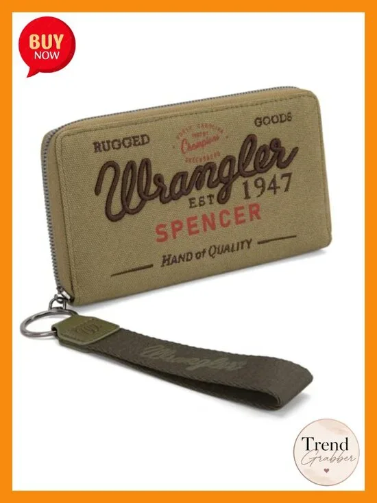 Canvas Faux Leather Wristlet Wallet with Multiple Card Slots and Money Clip