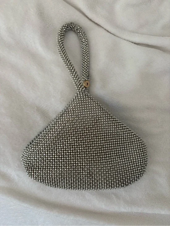 Jessica McClintock Silver Crystal-Embellished Wristlet Bag