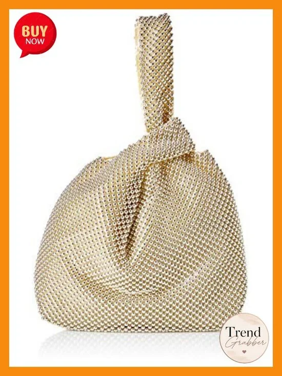 Mesh Evening Pouch Clutch with Ring Handles Magnetic Snap Closure