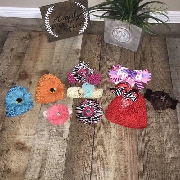 bundle of 9 girls hats and headbands bows