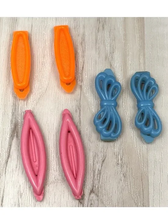 VTG 6pc Lot Kids Girls Pink Blue Orange Plastic Hair Clips Snap Tight BARRETTES