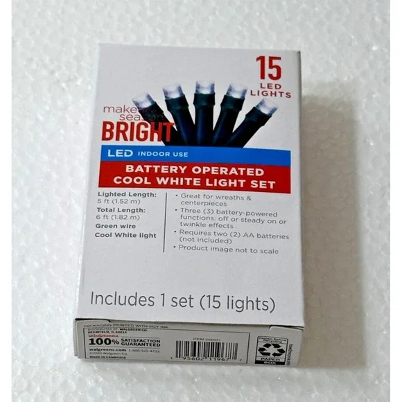 Season Bright Battery Operated LED Cool White Light Set Of 15 Christmas Decorati
