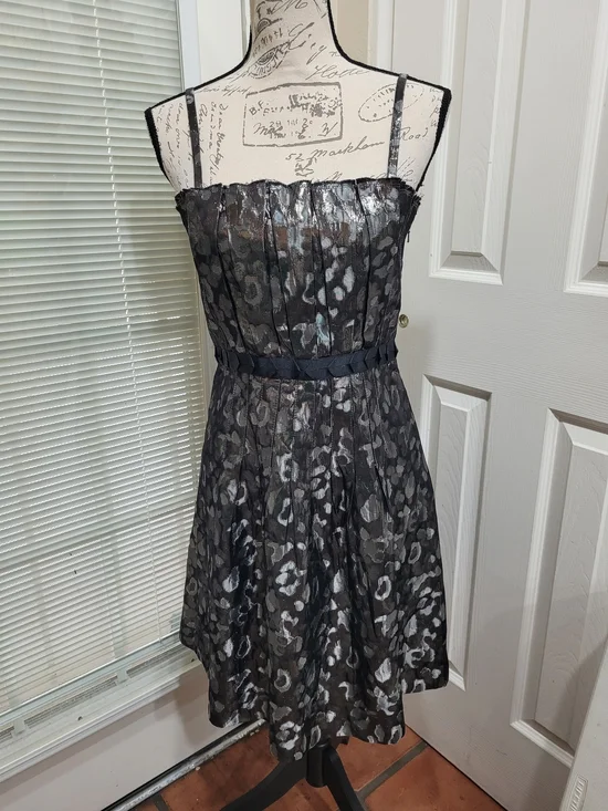 Tory Burch Rennie Black and Silver Metallic Animal-Print Cocktail Dress