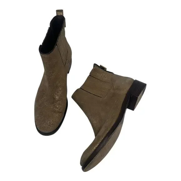 Tory Burch Bronze Gold Shimmer Suede Ankle Boots Size 7