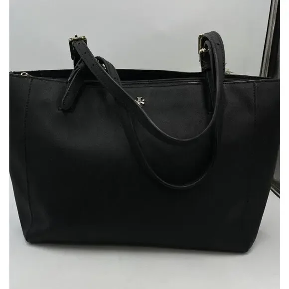 Tory Burch York Buckle Black Saffiano Leather Gold Tone Hardware Bucket Tote Bag