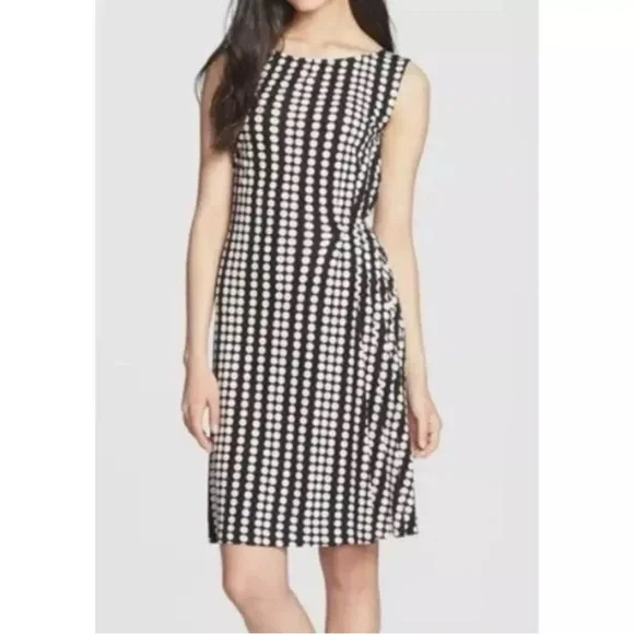 Tory Burch Black & Tan Zandi Polka Dot Print Sleeveless Midi Dress‎ Medium