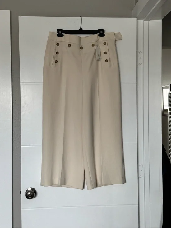 Tory Burch Beige Wide-Leg Sailor Button Trousers