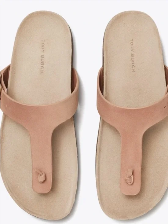 Tory Burch Nude Blush Suede Toe-Post Sandals