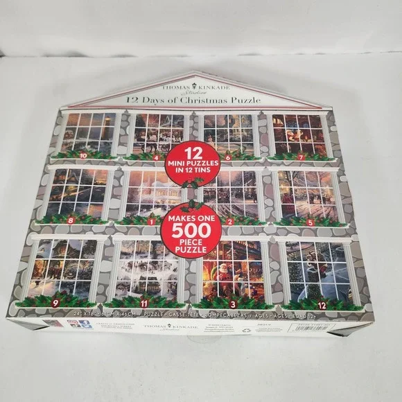 Thomas Kinkade 12 Days of Christmas Puzzle 12 Tins 500 Piece CEACO Sealed