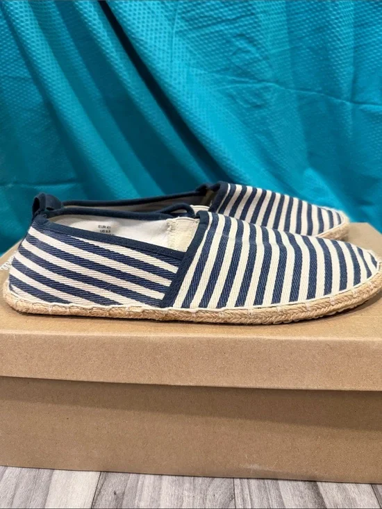 Zara Navy and White Striped Mens Boat Shoes