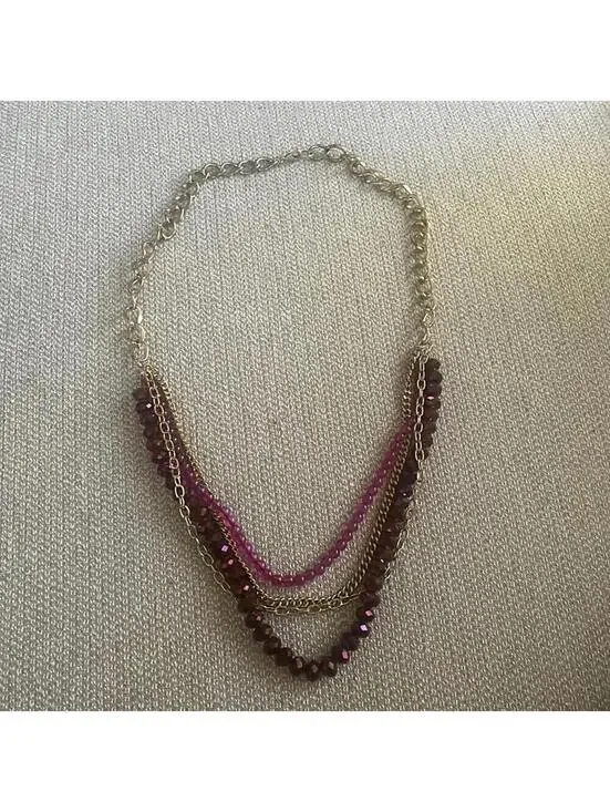 Purple and gold, multi strand, beaded necklace, artsy BoHo