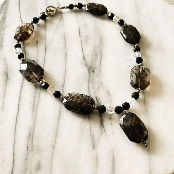 Smoky Quartz Beaded Necklace Chunky | Healing Crystal Boho | Grounding Stone‎