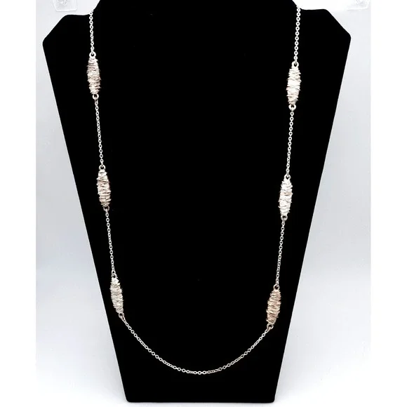 Bill Blass‎ Silver Station Necklace Wire Wrapped Signed 28in