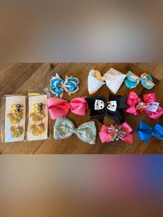 Kids Colorful Hair Bow Set - Assorted Pink, Black, White, Blue & Multicolor