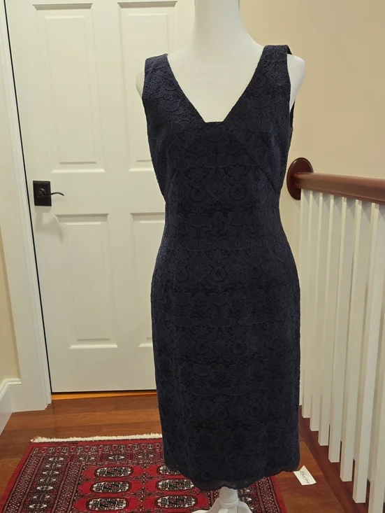 Tory Burch Navy Lace Midi Sheath Dress