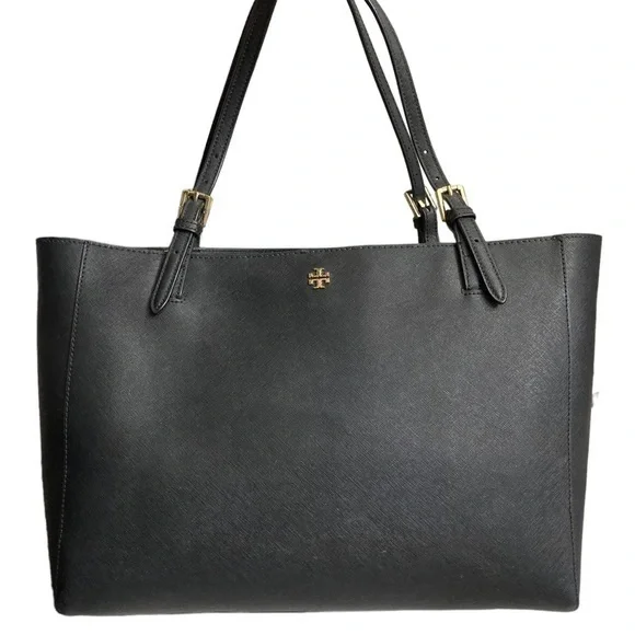 Tory Burch black saffiano leather laptop tote bag