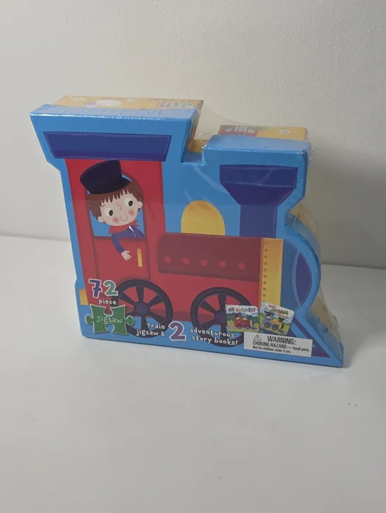 72 Piece Train Jigsaw Puzzle and 2 adventurous Story Books (1 Pack) -New