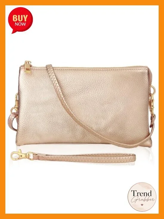 Vegan Leather Wristlet Purse - Convertible Crossbody Clutch with 2 Straps