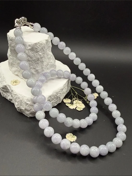 Elegant Lavender A Type Jade Beaded Necklace