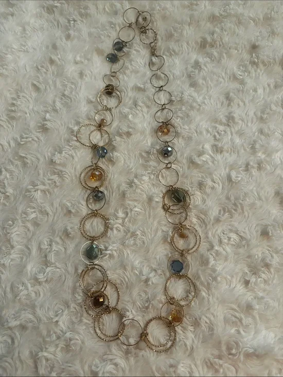 Gold-Tone Multicolor Bead Link Necklace - Elegant Women's Jewelry