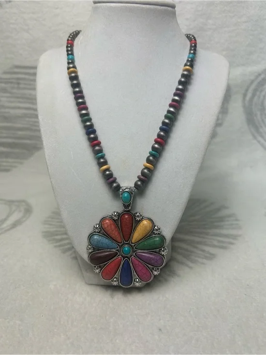 Rodeo western statement colorful stone necklace