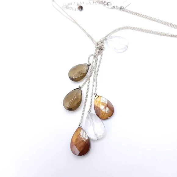 J Jill Multi Stone Necklace Silver‎ Tone Teardrop Dangle 16in