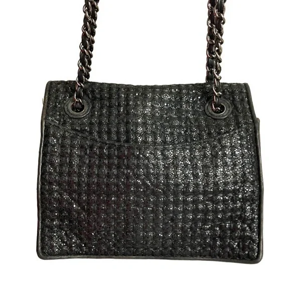 Tory Burch Sparkle Fleming Black Tweed Convertible Crossbody Shoulder bag